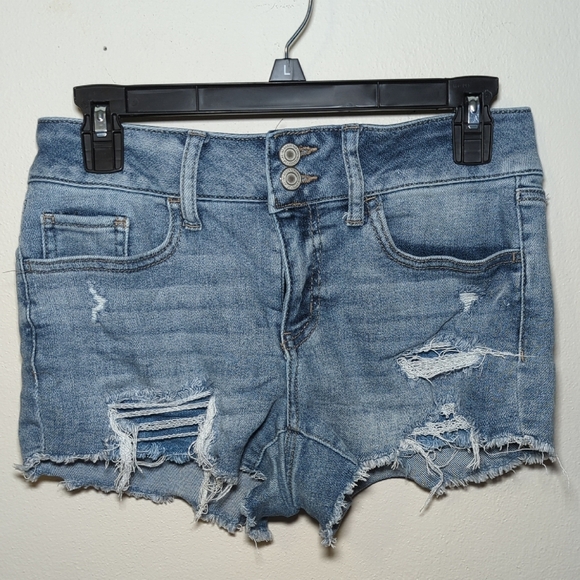 So Low-Rise Shortie Distressed Denim Blue Jean Shorts Junior Women's Size 7 / 28 - Picture 1 of 4